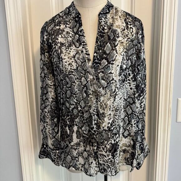 NWOT ALICE + OLIVIA Medium Snakeskin Print Velvet Burnout Silk Popover Blouse - Picture 2 of 6